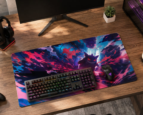 Gengar Shadow Storm Anime Style Gaming Mouse Pad Dark Neon Energy Design