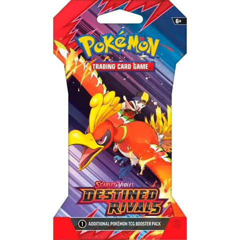 Pokemon TCG Scarlet & Violet Destined Rivals Sleeved Booster Pack featuring Gold Trainer and Ho-Oh artwork | TCGVault