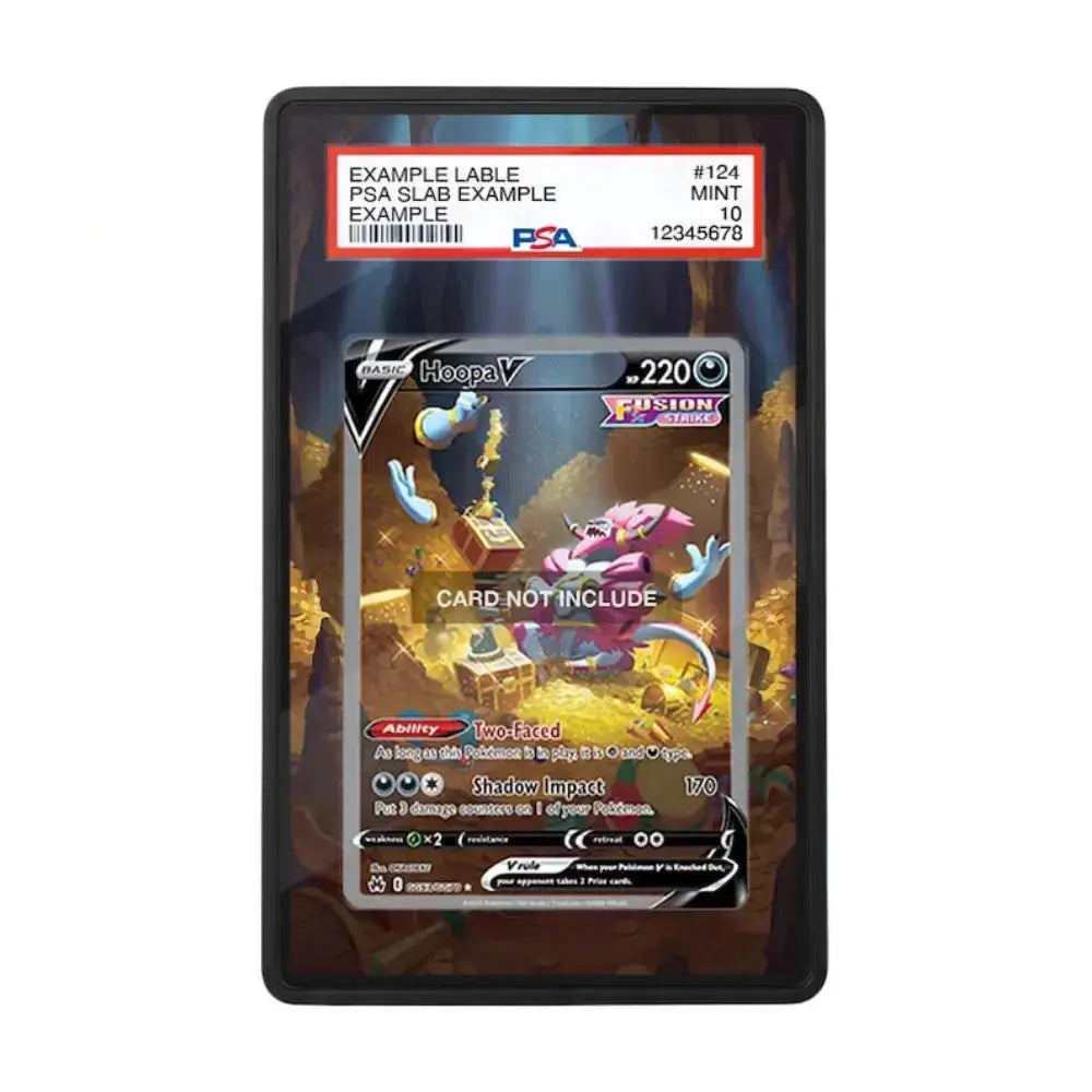 A PSA graded display slab containing a Pokémon TCG trading card example, with the PSA slab label visible at the top and a large card insert in the center. The slab is photographed on a plain white background.