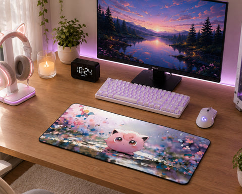 Jigglypuff Flower Garden Anime Gaming Mouse Pad Cute Pastel Dream Design