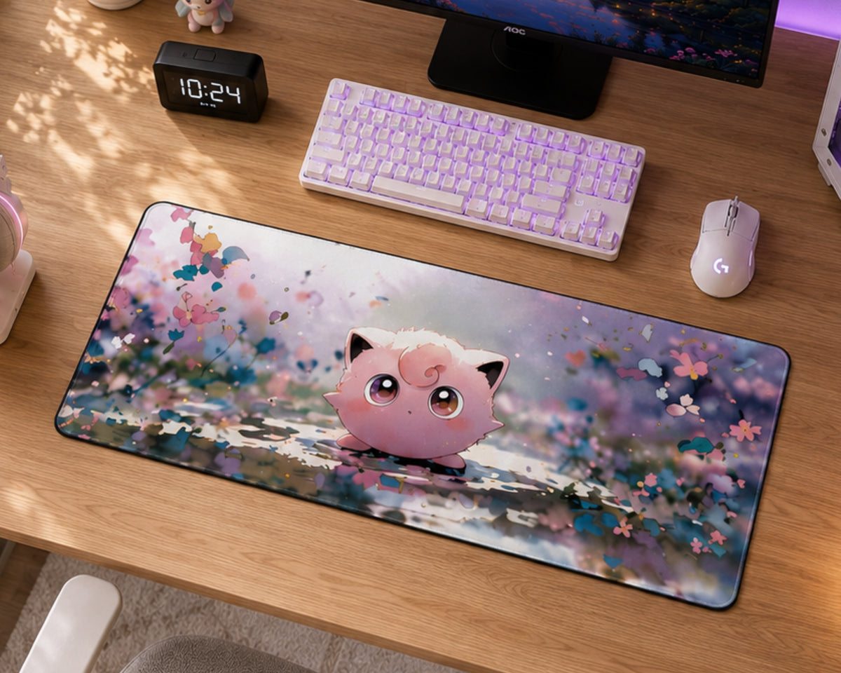 Jigglypuff Flower Garden Anime Gaming Mouse Pad Cute Pastel Dream Design
