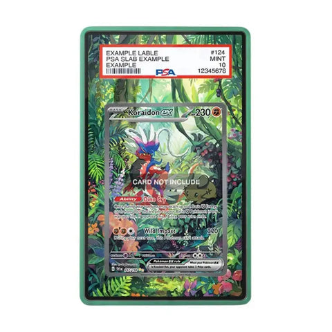 A PSA-graded holographic Pokémon Terahin card inside a green protective slab, with the PSA label visible at the top. The card features a colorful jungle background and character artwork, with a large 'CARD NOT INCLUDE' overlay in the center.