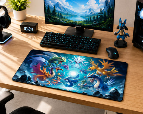 Legendary Pokémon Cosmic Battle Anime Gaming Mouse Pad Epic Dragon Energy Design