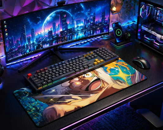 Luffy Gear 5 Joy Power Anime Mouse Pad Lightning Desk Mat XL - TCGVault