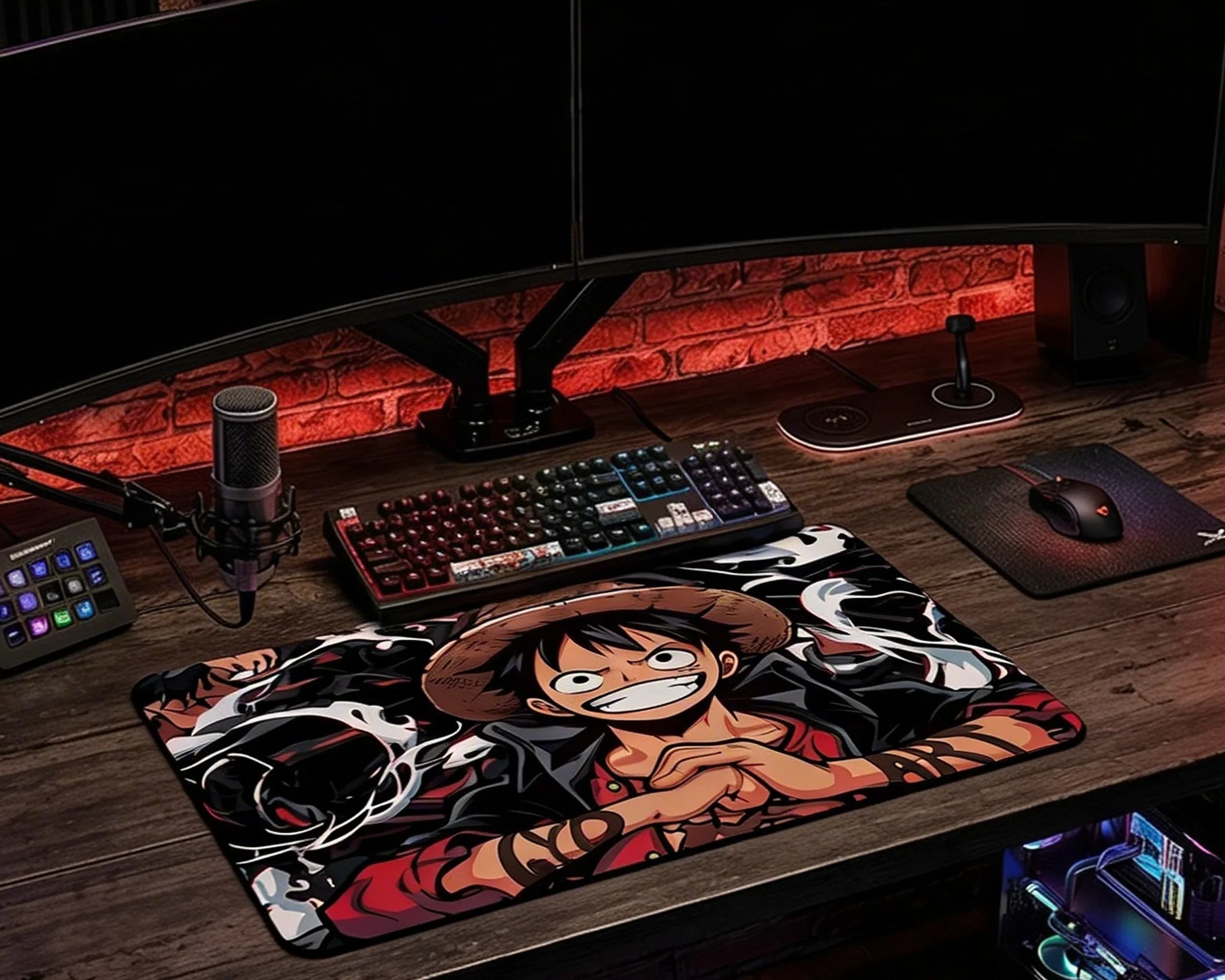 Luffy Haki Power Anime Mouse Pad XL Black Red Desk Mat Pirate King Gaming Mousepad - TCGVault