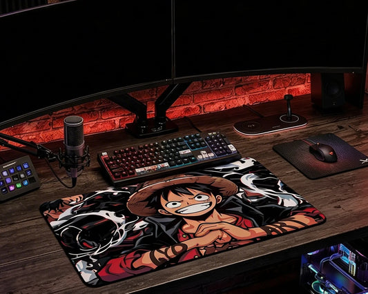 Luffy Haki Power Anime Mouse Pad XL Black Red Desk Mat Pirate King Gaming Mousepad - TCGVault