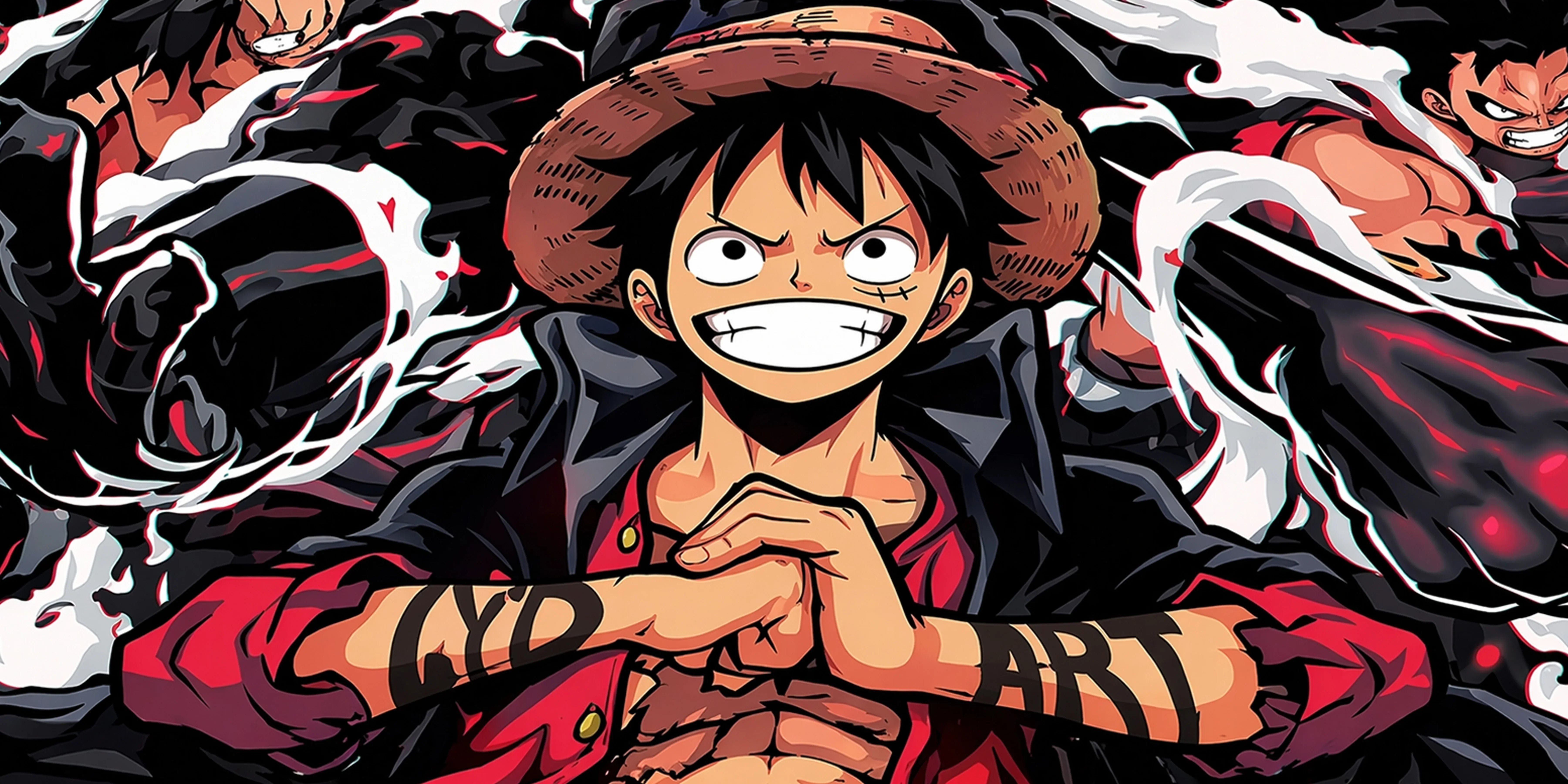 Luffy Haki Power Anime Mouse Pad XL Black Red Desk Mat Pirate King Gaming Mousepad - TCGVault