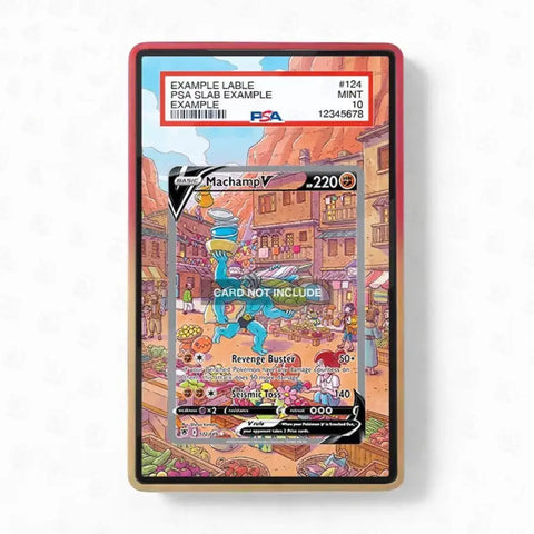 Card holder with a Pokémon trading card featuring Machamp on a white background
