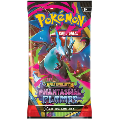 Pokemon TCG Mega Evolution Phantasmal Flames Booster Pack featuring Mega Charizard artwork – 10 Additional Game Cards | TCGVault