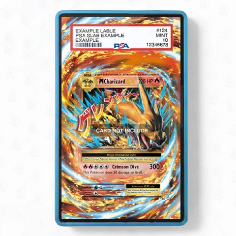 A PSA-certified collectible Pokémon TCG card featuring Charizard, shown in a blue protective slab with a white PSA label at the top. The card includes a prominent 'CARD NOT INCLUDE' overlay, and the PSA logo is visible on the slab.