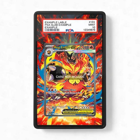 Pokémon trading card in a protective frame with label