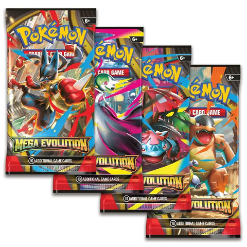 Pokemon TCG Mega Evolution Sleeved Booster Pack assorted artworks featuring Mega Lucario, Gardevoir, Venusaur, and Kangaskhan (English Version)