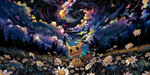 Mimikyu Pokémon Starry Night Gaming Mouse Pad – Mystical Galaxy Flower Field Anime Design