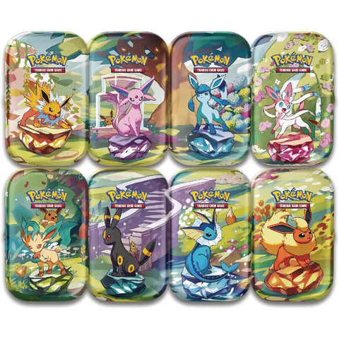 Pokemon Prismatic Evolutions Eeveelutions Mini Tin collection Jolteon Espeon Glaceon Sylveon Leafeon Umbreon Vaporeon Flareon