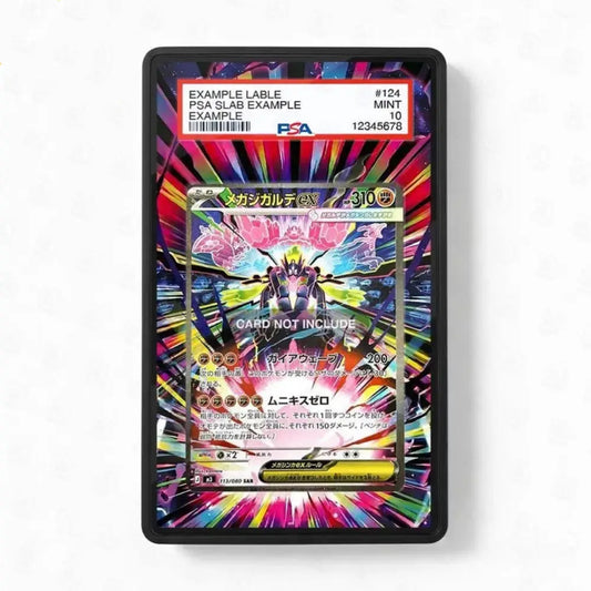 A PSA graded slab containing a Pokémon trading card, shown against a plain white background. The slab has a black border and a colorful, multicolored graphic insert.