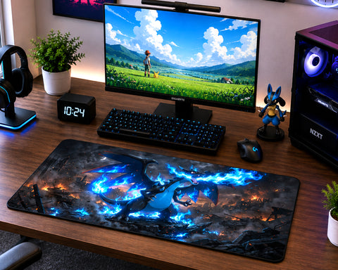 Mega Charizard X Blue Flame Anime Gaming Mouse Pad Epic Battle Design