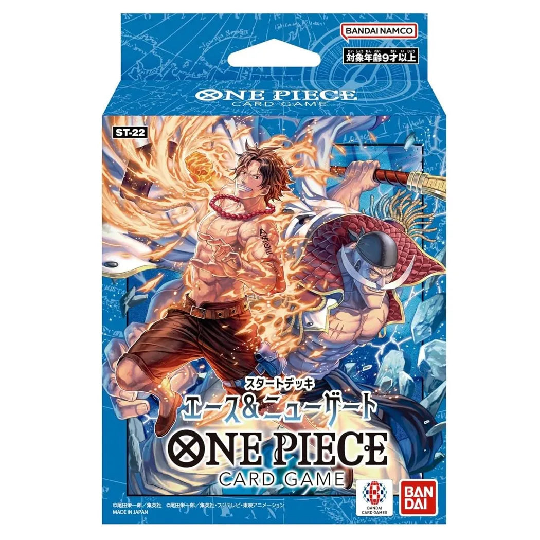 One Piece Ace & Newgate Starter Deck ST-22 Japanese Edition featuring Portgas D. Ace and Edward Newgate (Whitebeard) on the official Bandai One Piece Card Game starter deck packaging.