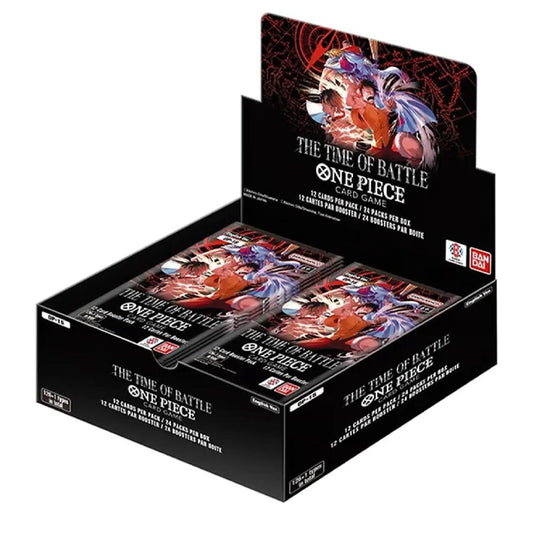 Bandai Namco One Piece Card Game display box containing multiple booster packs, shown on a plain white background.