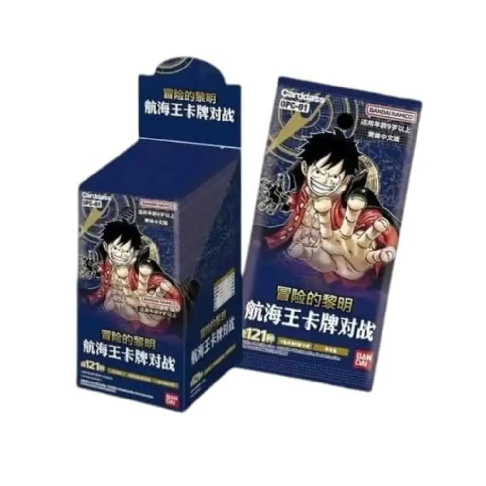 Nintendo Bandai Cardfight! 7 anime trading card booster box set featuring Monkey D. Luffy on the packaging, shown in both box and single card front views against a white background.