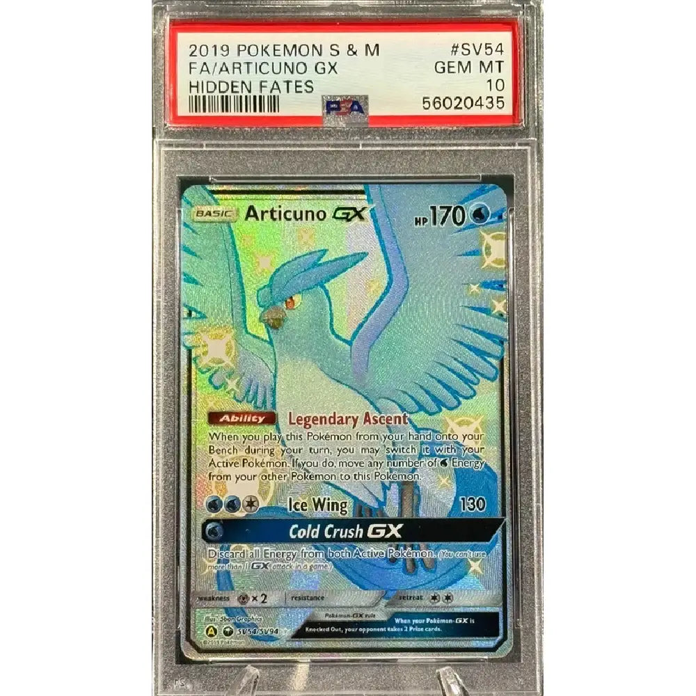 PSA 10 Articuno GX SV54 Hidden Fates Shiny Vault Pokémon card graded Gem Mint in PSA slab