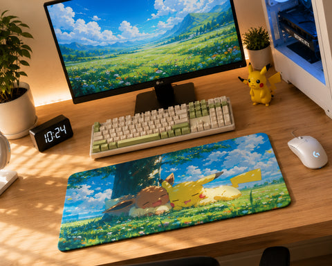 Pikachu & Eevee Anime Gaming Mouse Pad Cozy Forest Adventure Design