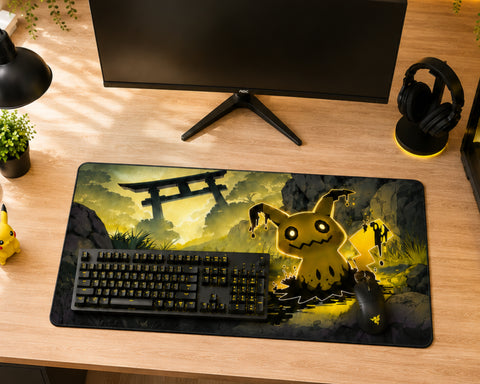 Pikachu Melting Shadow Anime Style Gaming Mouse Pad Dark Forest Glow Design