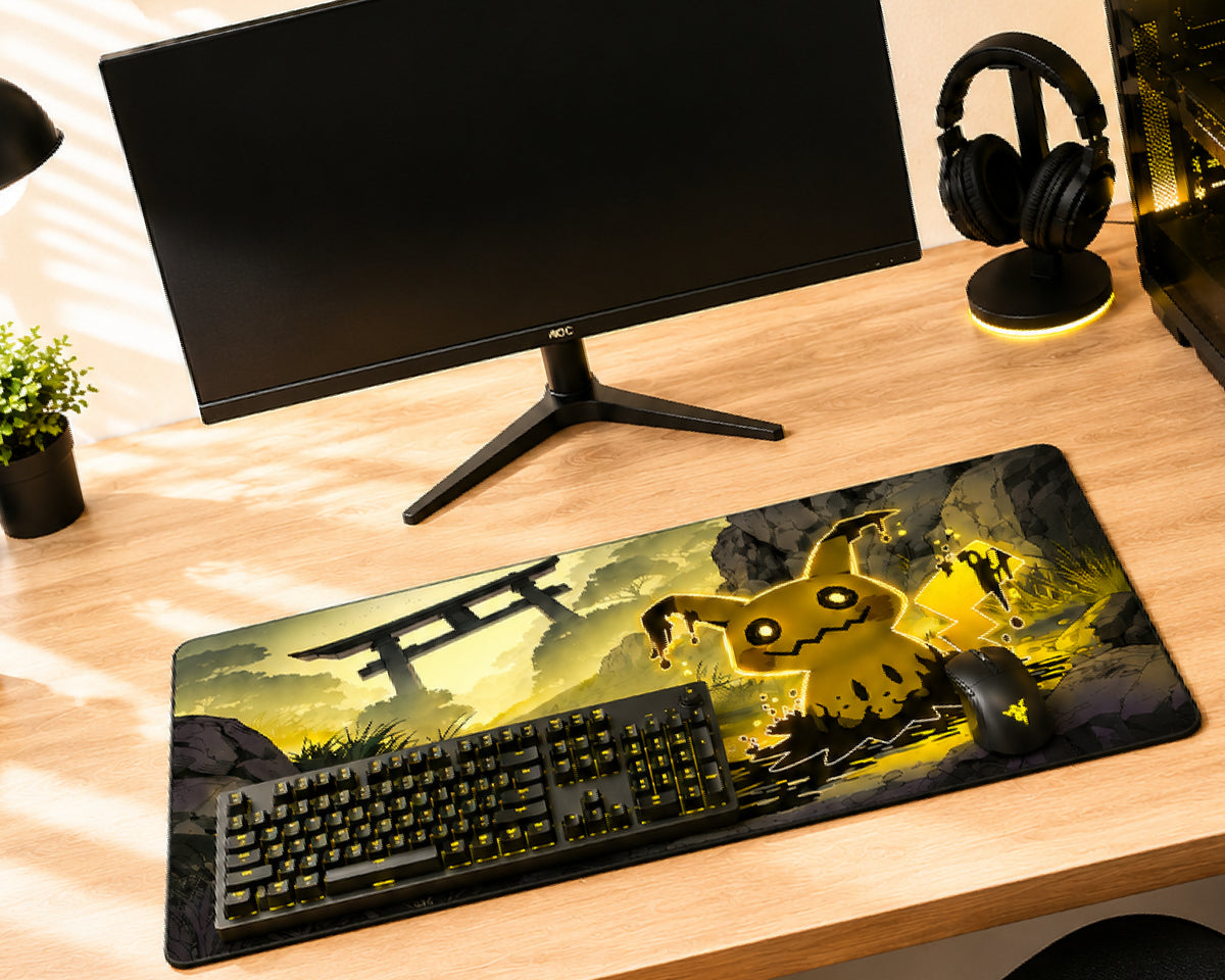 Pikachu Melting Shadow Anime Style Gaming Mouse Pad Dark Forest Glow Design