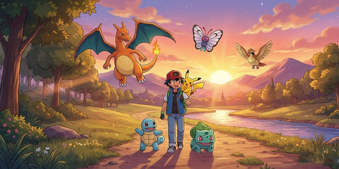 Pokémon Adventure Squad Anime Gaming Mouse Pad Sunset Journey Design