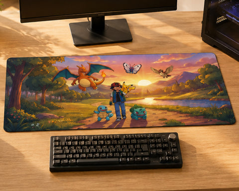 Pokémon Adventure Squad Anime Gaming Mouse Pad Sunset Journey Design