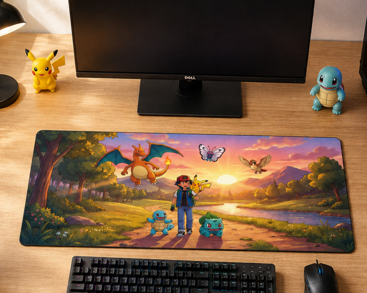 Pokémon Adventure Squad Anime Gaming Mouse Pad Sunset Journey Design