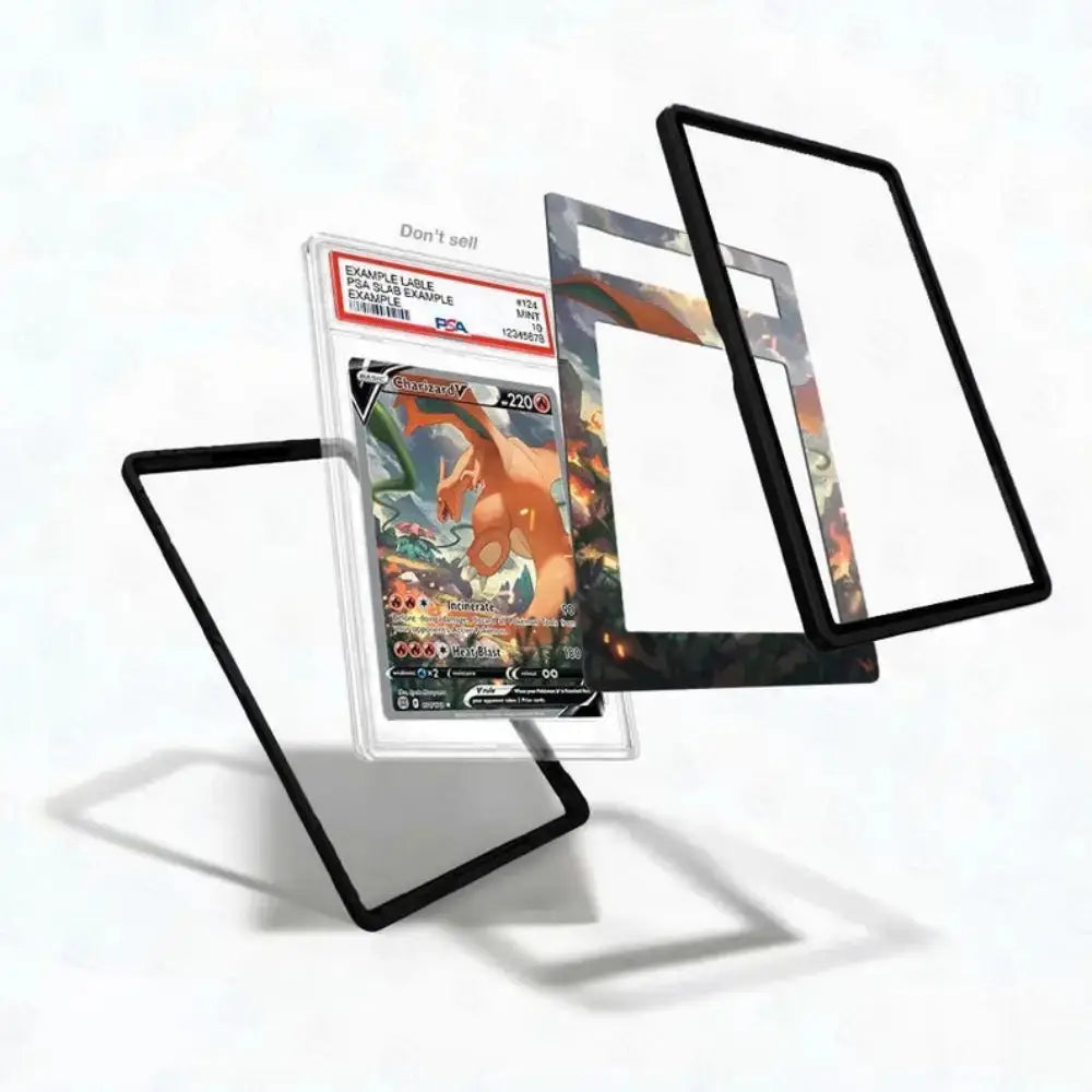 Trading card with protective sleeves on a white background