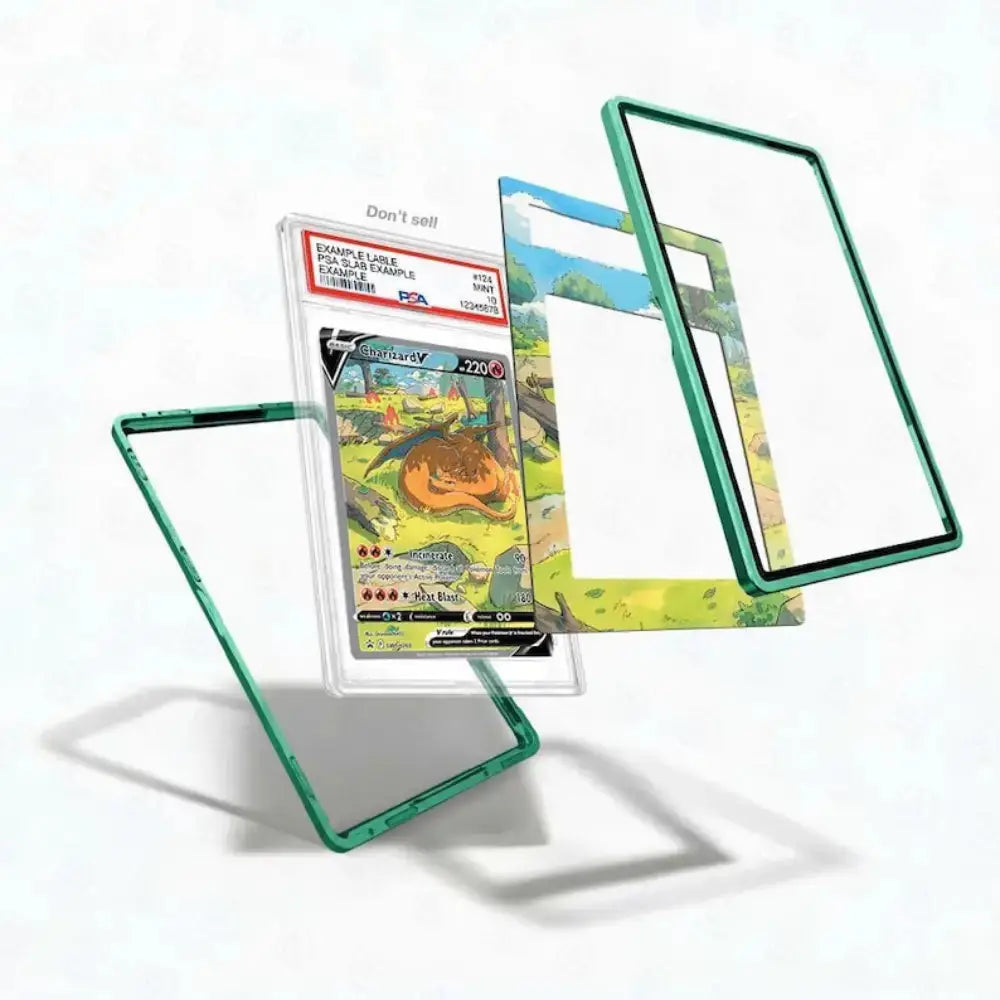 Card with a green border and a transparent cover on a white background