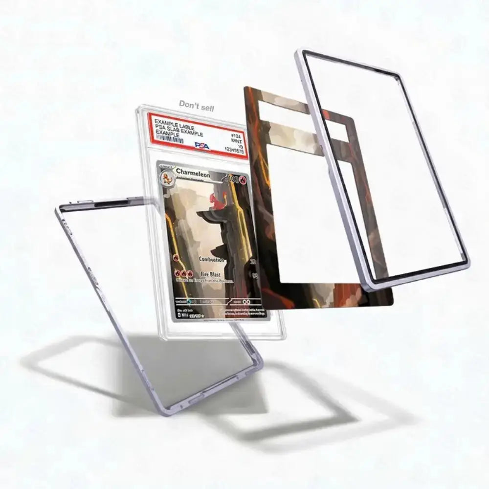 Card in a protective holder with a white background