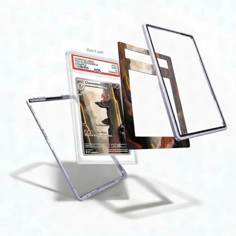 Card in a protective holder with a white background