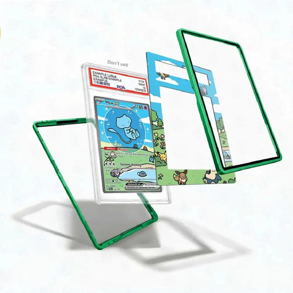 Card with a green border and transparent cover on a white background