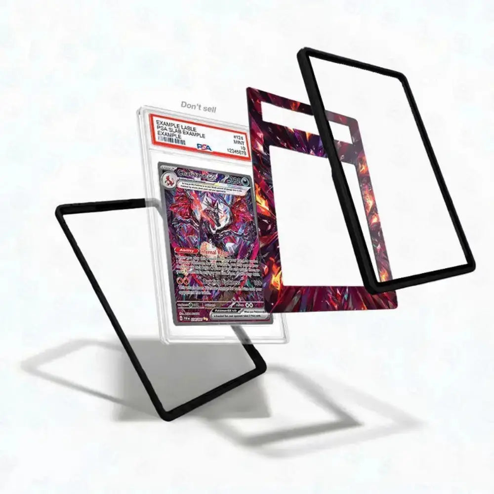 Trading card with protective sleeves on a white background