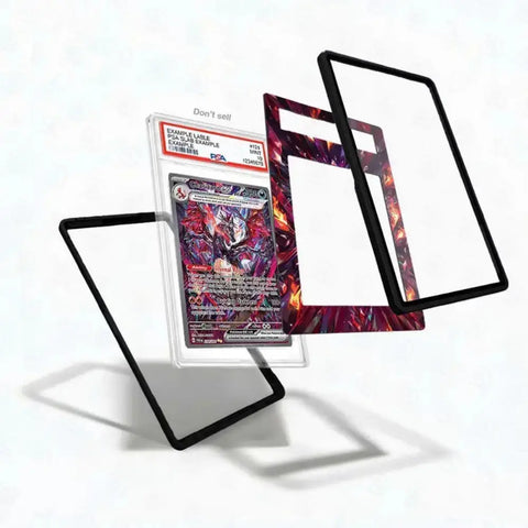 Trading card with protective sleeves on a white background