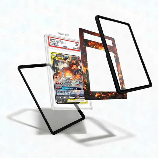Trading card with protective sleeves on a white background