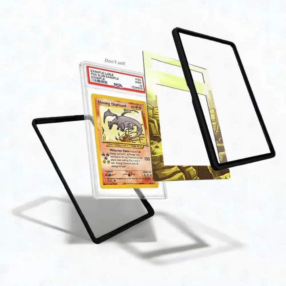 Trading card with protective cover on a white background