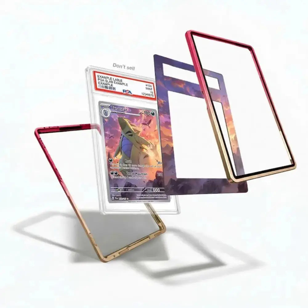 Card with a dragon design and protective red border on a white background