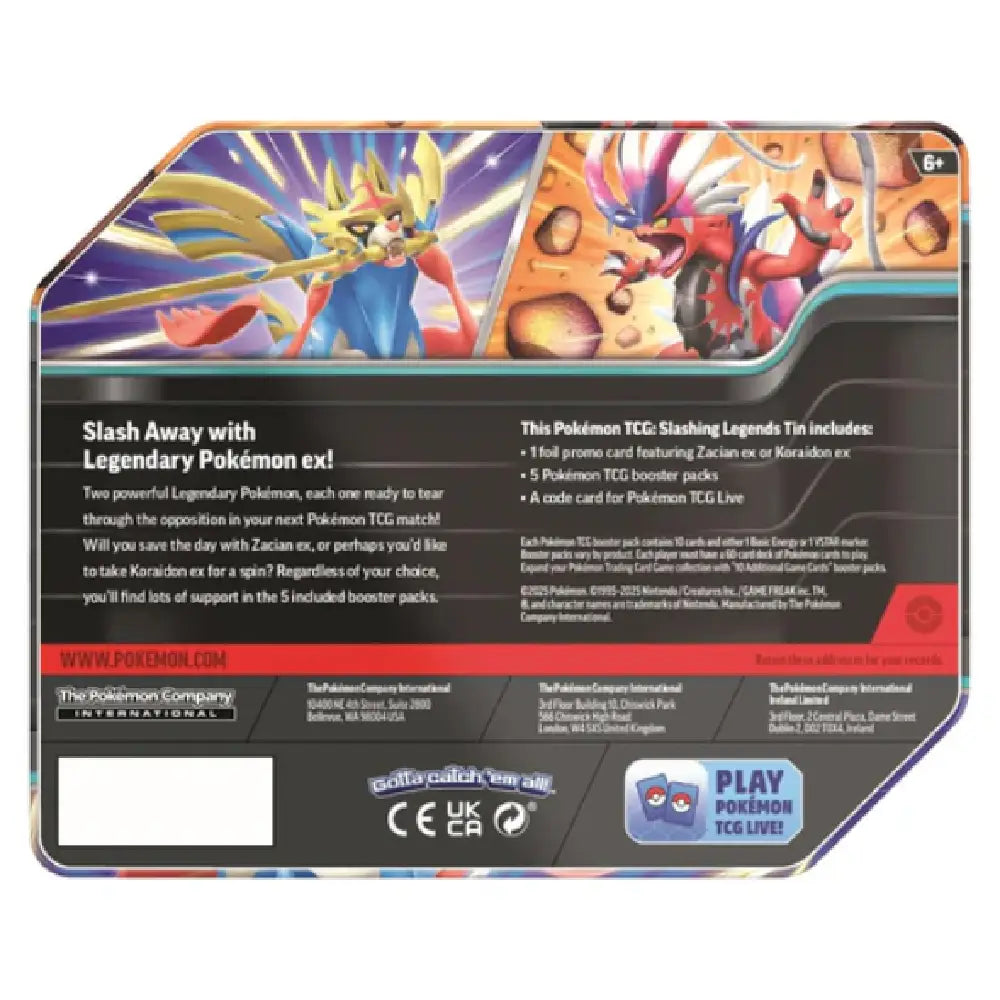 Pokemon TCG Slashing Legends Tin contents booster packs promo card details