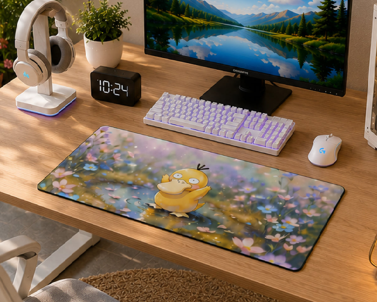Psyduck Flower Garden Anime Gaming Mouse Pad Cute Dreamy Nature Design