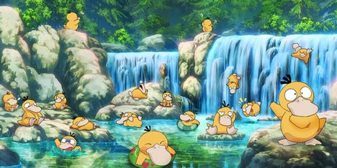 Psyduck Waterfall Paradise Anime Style Gaming Mouse Pad Nature Adventure Design