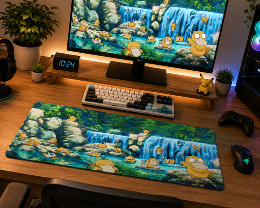 Psyduck Waterfall Paradise Anime Style Gaming Mouse Pad Nature Adventure Design