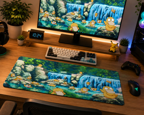 Psyduck Waterfall Paradise Anime Style Gaming Mouse Pad Nature Adventure Design