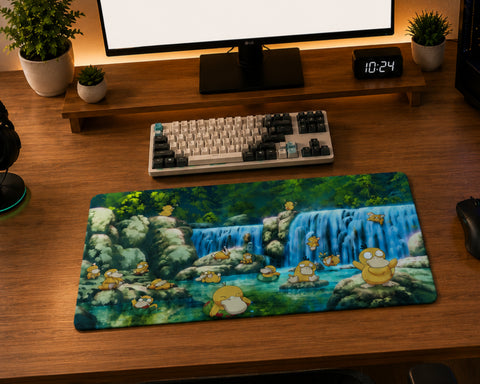 Psyduck Waterfall Paradise Anime Style Gaming Mouse Pad Nature Adventure Design