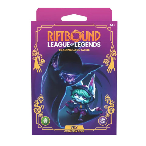 Riftbound League of Legends trading card game packaging with character illustration on purple background