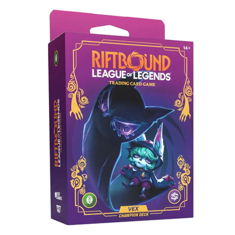 Riftbound League of Legends trading card game packaging with character illustration on a purple background
