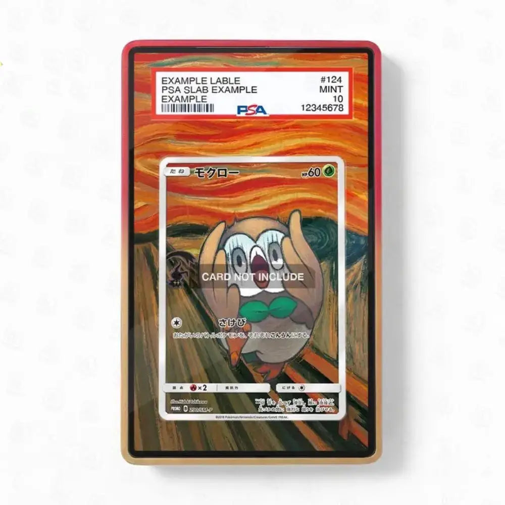 A PSA graded slabs example of a Pokémon TCG card featuring the character Mokōro, set against a red and orange abstract background. The PSA label is visible at the top, and a 'CARD NOT INCLUDE' watermark is overlaid on the card.