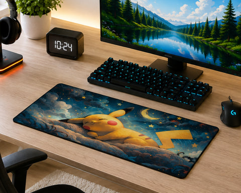 Sleeping Pikachu Moonlight Dream Anime Gaming Mouse Pad Cute Night Sky Design